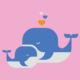 A cartoon whale parent and baby share a cuddle.