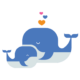 A cartoon whale parent and baby share a cuddle.