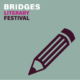 On a blue-green background, the dark maroon icon of a pencil and the text Bridges Literary Festival.