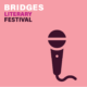On a pink background, a dark maroon icon of a microphone and the text, Bridges Literary Festival.