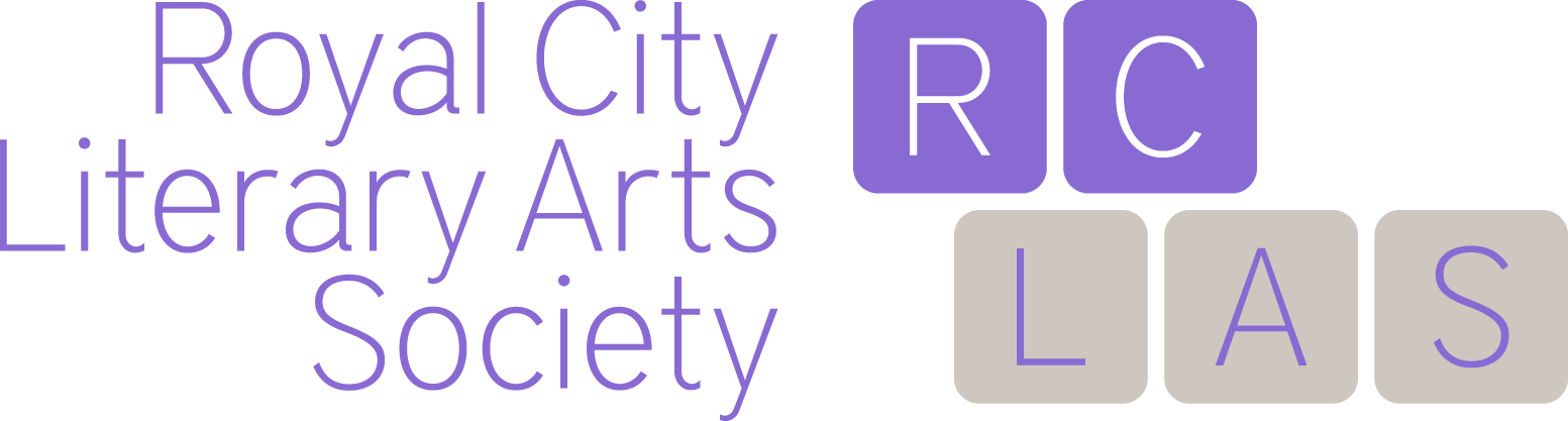 A purple and grey logo reading Royal City Literary Arts Society RCLAS