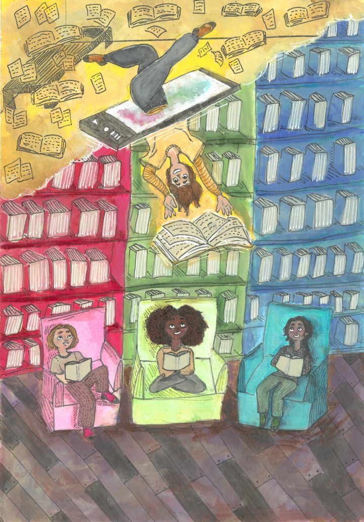 A group of friends enjoy reading their books.