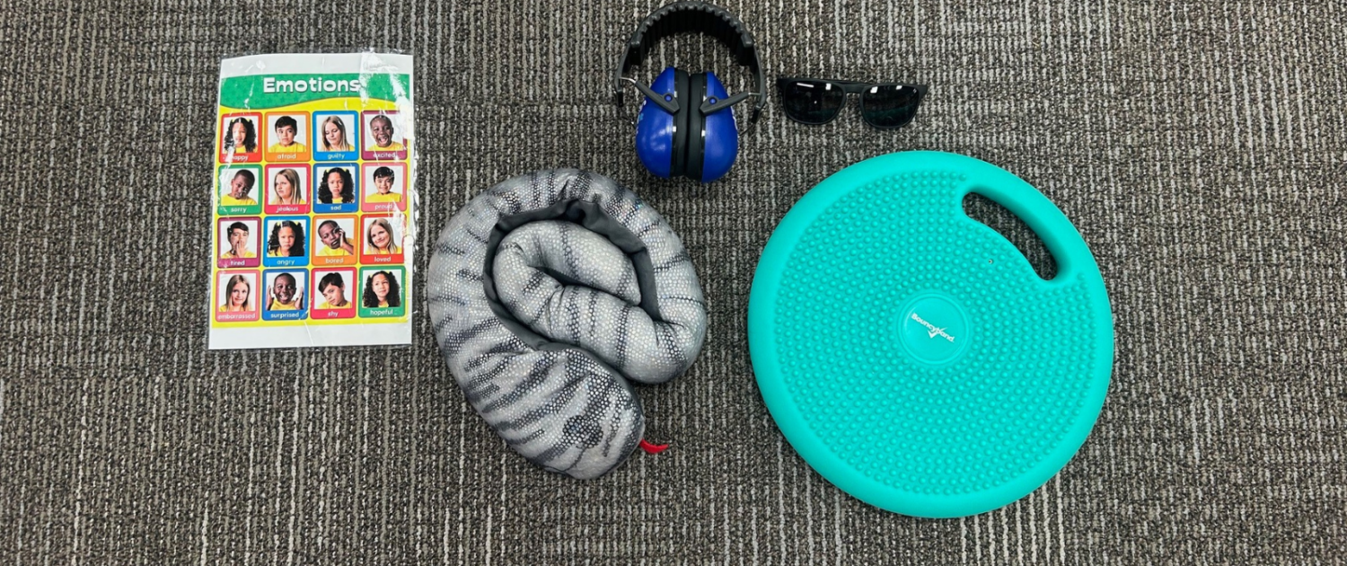 Collection of sensory support items at New Westminster Public Library's Main Branch.